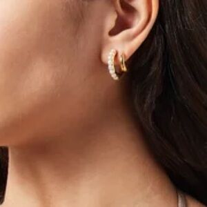 NEW Nordstrom Gold Plated Claw Studded Pearl Double Hoop Earrings